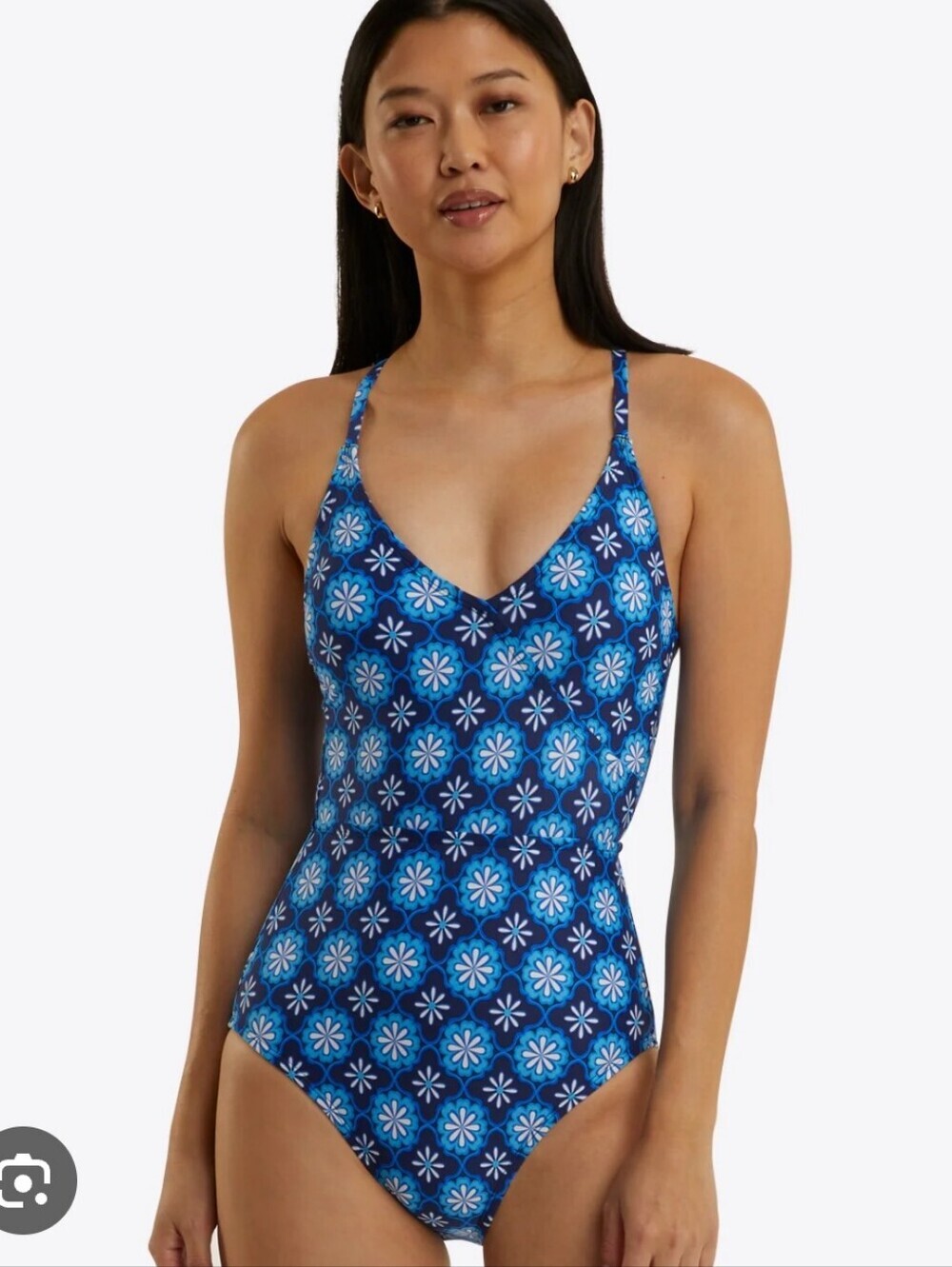 Draper James Crossover One Piece Bathing Suit Navy White NWT Sz Large